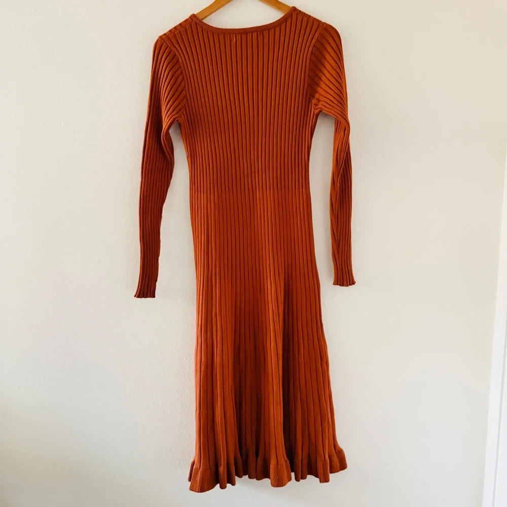 NWT Anrabess Long Sleeve Ribbed Bodycon Sweater Dress - Rust Red Brown - Picture 3 of 4